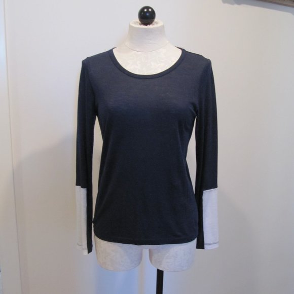 J BRAND Navy W White Long Sleeve Top, XS - Picture 1 of 8